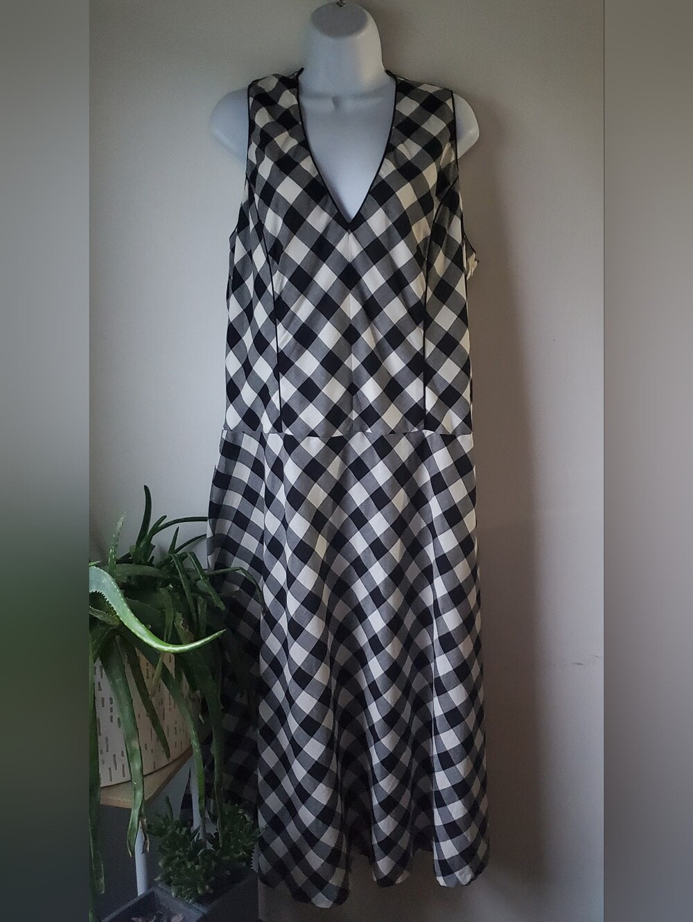 J.Peterman Womens checked Sleeveless Cotton Dress Size 18 Preppy Quality Classy